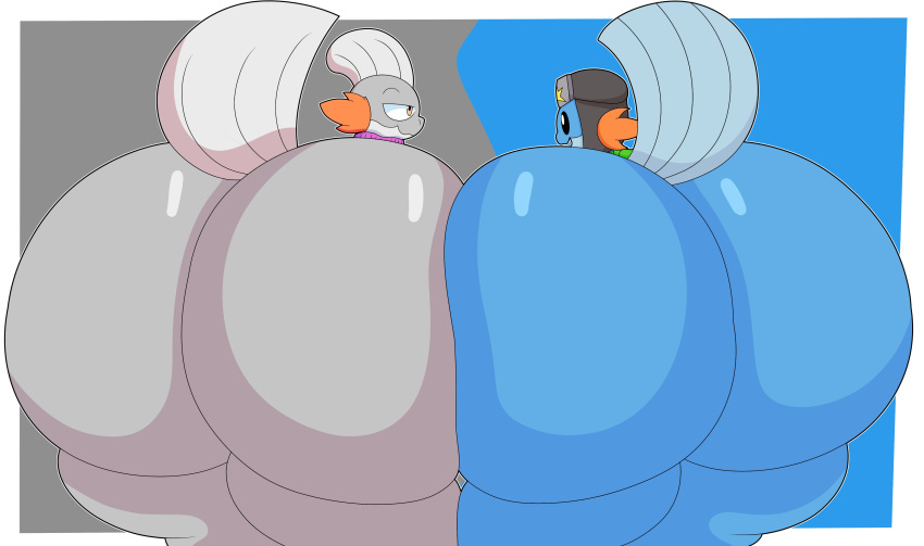 2023 absurd_res ambiguous_gender anthro ass_to_ass big_butt biped bottomless butt clothed clothing cyandrive98 digital_media_(artwork) duo generation_3_pokemon hi_res huge_butt huge_thighs hyper hyper_butt hyper_hips hyper_thighs mudkip neuro_(character) nintendo nude pokemon pokemon_(species) simple_background thick_thighs topwear wide_hips