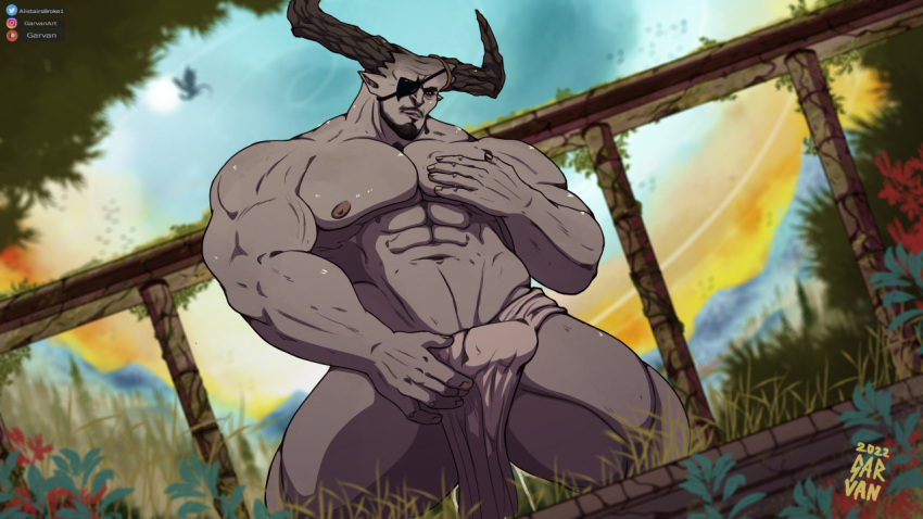 2_horns abs biceps bulge dragon_age eye_patch eyewear garvan horn humanoid iron_bull male muscular muscular_humanoid muscular_male nipples pecs qunari solo