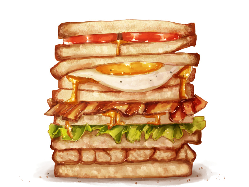 absurdres break egg_(food) food food_focus fried_egg highres kaneko_ryou lettuce no_humans original sandwich simple_background still_life tomato white_background