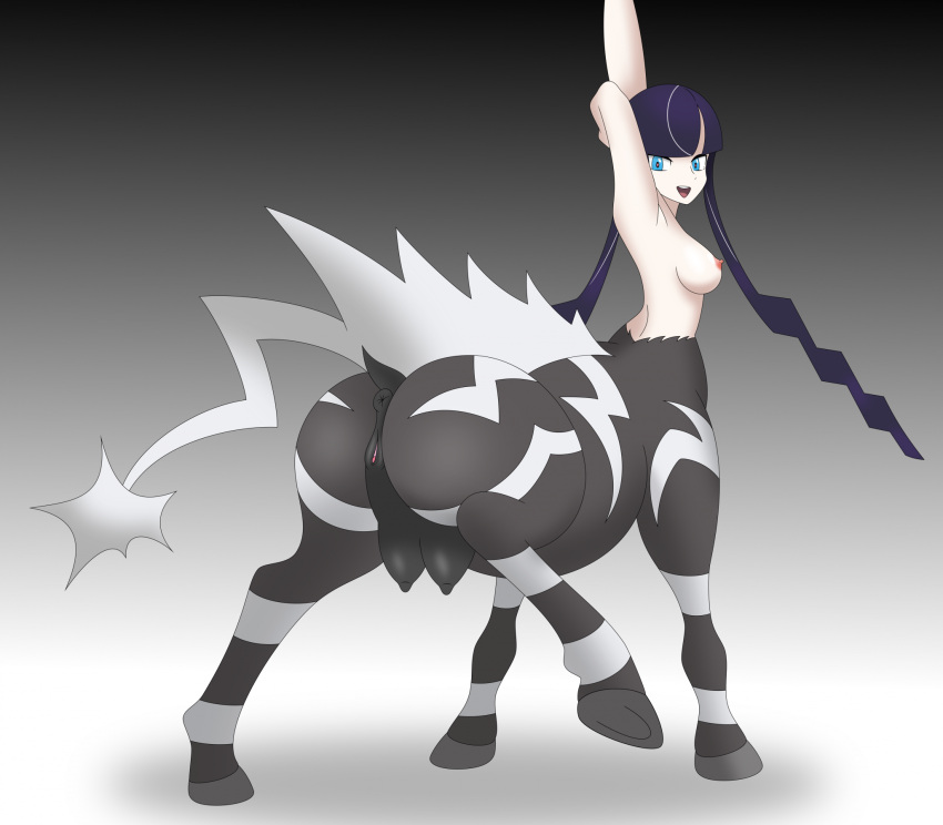 &lt;3 &lt;3_eyes 2023 4_breasts 4_legs after_transformation alternate_species alternate_version_at_source anus black_body black_breasts black_fur black_hair black_nipples black_skin braided_hair breasts breasts_and_teats centaur digital_drawing_(artwork) digital_media_(artwork) elesa_(pokemon) equid equid_taur eyelashes featureless_feet feet female front_view fur generation_5_pokemon genitals glistening glistening_body glistening_hair gradient_background gym_leader hair hand_on_elbow hi_res hooves horn humanoid_taur implied_transformation joyvell long_hair looking_at_viewer mammal mammal_taur multi_breast multicolored_body multicolored_skin nintendo nipples nude open_mouth pit pokemon pokemon_(species) pokemon_taur pokemon_trainer pussy raised_arm rear_view red_nipples side_boob simple_background smile solo stretching striped_body stripes tail taur teats transformation two_tone_body two_tone_skin white_body white_fur white_skin white_tail zebstrika
