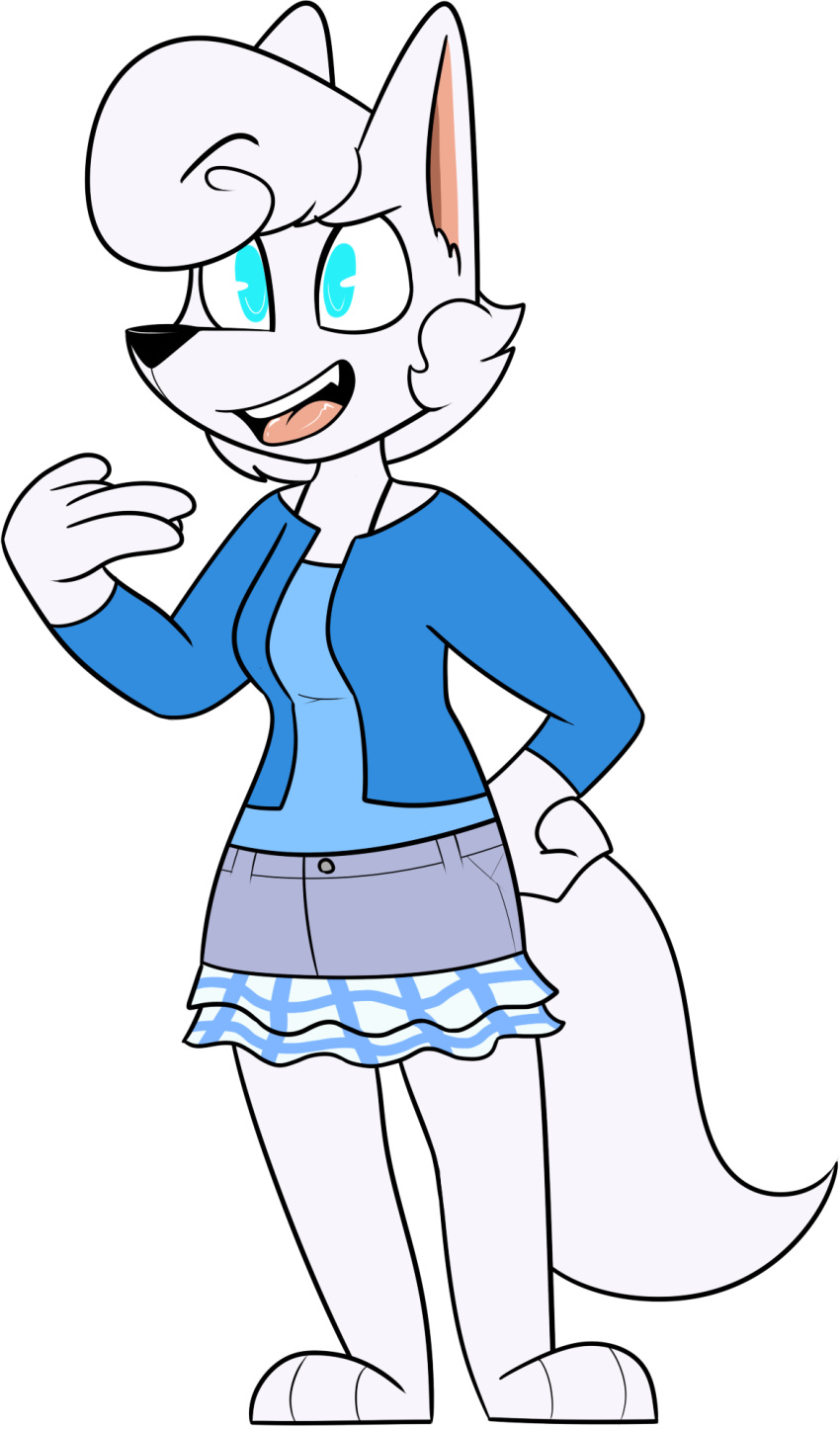 2017 3_toes 4_fingers alpha_channel anthro arctic_fox barefoot biped black_eyelashes black_nose blue_bottomwear blue_clothing blue_eyes blue_jacket blue_shirt blue_skirt blue_topwear bottomwear canid canine cheek_tuft chokovit_(artist) clothed clothed_anthro clothed_female clothing colored denim denim_bottomwear denim_clothing denim_skirt digital_drawing_(artwork) digital_media_(artwork) ears_up eyebrow_through_hair eyebrows facial_tuft fangs feet female female_anthro fingers fluffy fluffy_tail fox fox_tail front_view full-length_portrait fur glistening glistening_eyes glistening_tongue hair hand_on_hip hi_res jacket lace mammal no_pupils open_clothing open_jacket open_mouth open_smile open_topwear pink_inner_ear pink_tongue portrait prick_ears raised_eyebrow shirt simple_background skirt smile solo standing tail teenager teeth toes tongue topwear translucent translucent_hair transparent_background tuft vanessa_severin white_body white_ears white_hair white_tail young