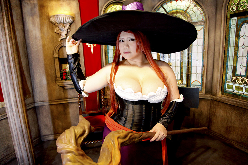 1girl asian breasts chouzuki_maryou cosplay dragon's_crown dragon's_crown hat hips large_breasts photo plump red_hair solo sorceress sorceress_(dragon's_crown) sorceress_(dragon's_crown)_(cosplay) sorceress_(dragon's_crown) sorceress_(dragon's_crown)_(cosplay) staff stained_glass thick_thighs thighs wide_hips witch_hat