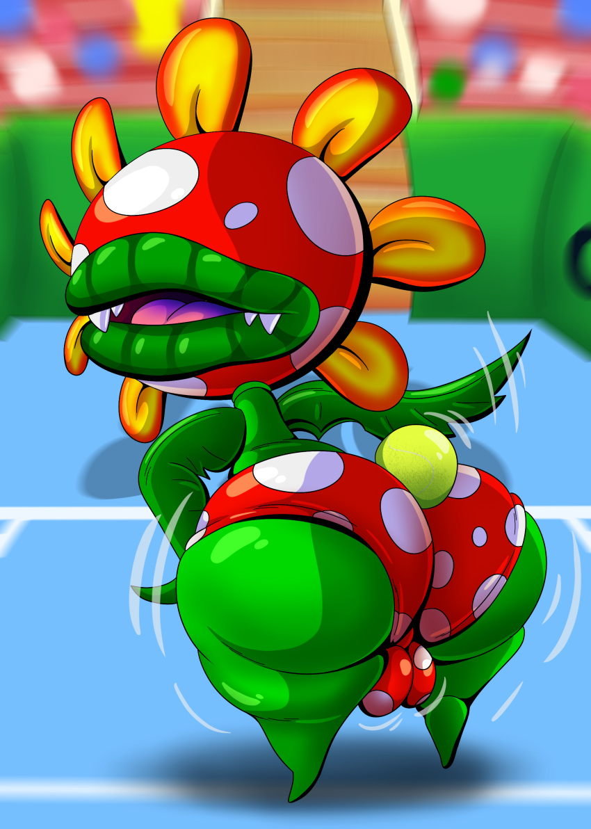 absurd_res anthro ball big_butt briefs bulge butt clothing detailed_bulge elemental_creature flora_fauna hi_res looking_at_viewer male mario_bros mario_tennis nintendo object_in_ass petey_piranha piranha_plant plant presenting presenting_hindquarters solo taunting tennis_ball tennis_court tepigfan101 thick_thighs underwear