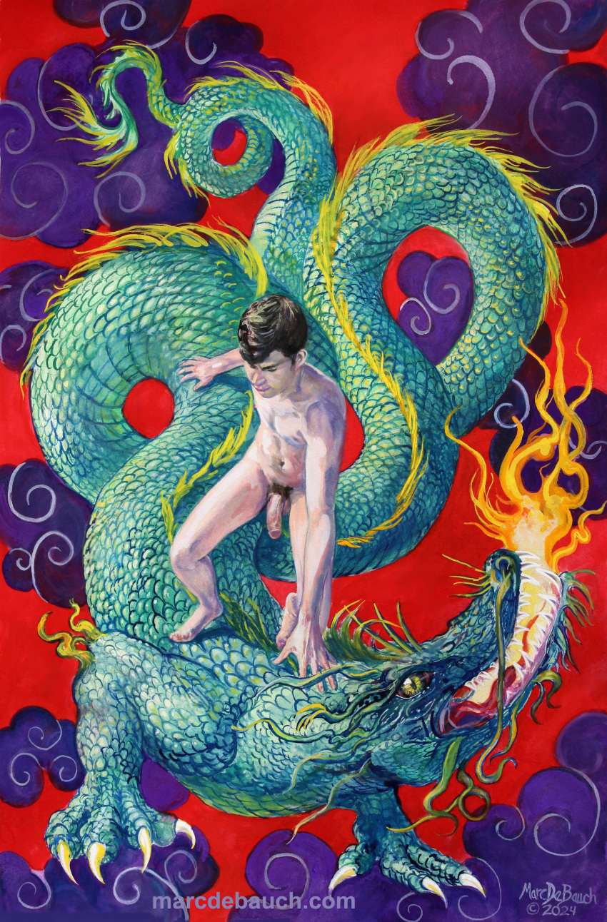 2024 absurd_res ambiguous_gender breath_powers claws dragon duo eastern_dragon elemental_manipulation fire fire_breathing fire_manipulation green_body green_scales hi_res horn human male mammal marc_debauch mythological_creature mythological_scalie mythology scales scalie