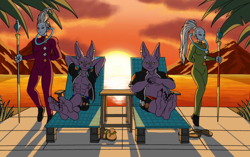 5_toes anime anthro beerus beerus_the_destroyer champa detailed_background digitalart domestic_cat dragon_ball dragon_ball_super dragonballsuper egyptian feet felid feline felis mammal soles sunset toes vados whis zimaku15