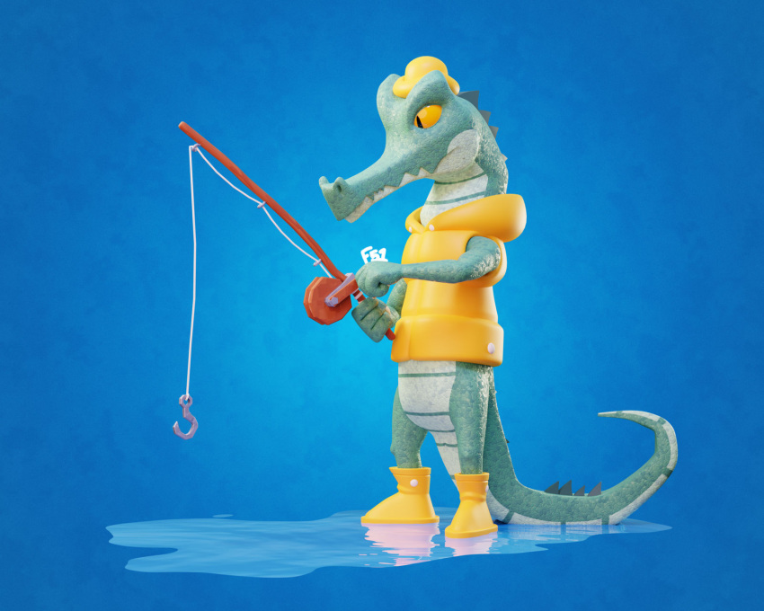 2023 3d_(artwork) alligator alligatorid anthro blender_(software) blender_cycles blue_background boots clothed clothing coat colored crocodilian digital_media_(artwork) featureless_crotch fishing fishing_rod footwear framed51 genitals glistening green_body green_scales hat headgear headwear hi_res holding_fishing_rod holding_object long_snout looking_at_genitalia looking_at_penis looking_down male multicolored_body multicolored_scales nostrills pantsless penis puddle pupils rainboots raincoat reflection reptile scales scalie shaded signature simple_background sleeveless_jacket slit_pupils snout solo spiked_tail spikes spikes_(anatomy) standing tail toony topwear two_tone_body two_tone_scales water water_reflection white_body white_scales yellow_boots yellow_clothing yellow_footwear yellow_hat yellow_headwear yellow_sclera