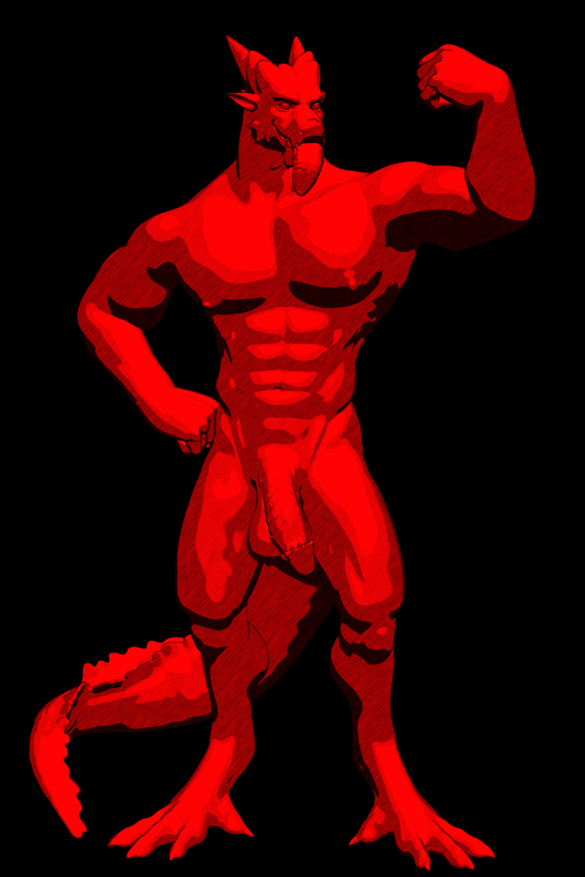 2:3 3d_(artwork) absurd_res black_and_red buruthebull digital_media_(artwork) dragon_(maxwellshiba) hi_res lunjy_(maxwellshiba) maxwellshiba monochrome muscular nude