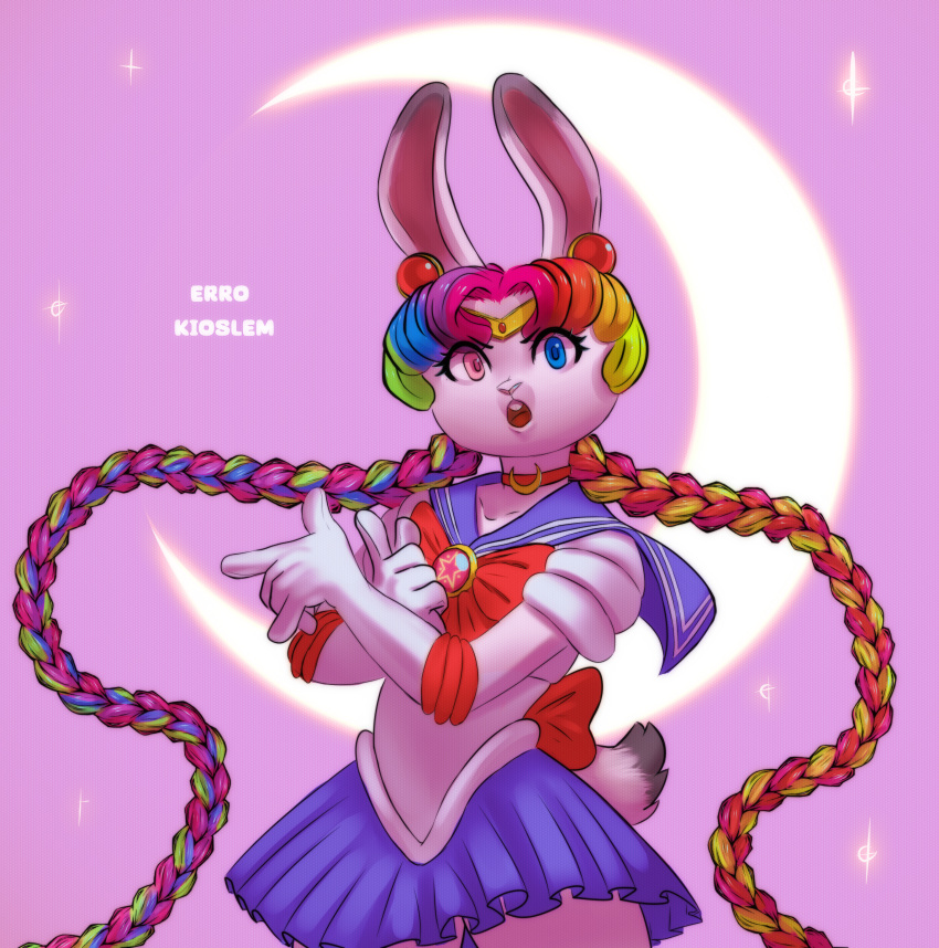 absurd_res bottomwear clothing errokioslem female gloves handwear heterochromia hi_res lagomorph leporid mammal moon rabbit sailor_uniform skirt white_body