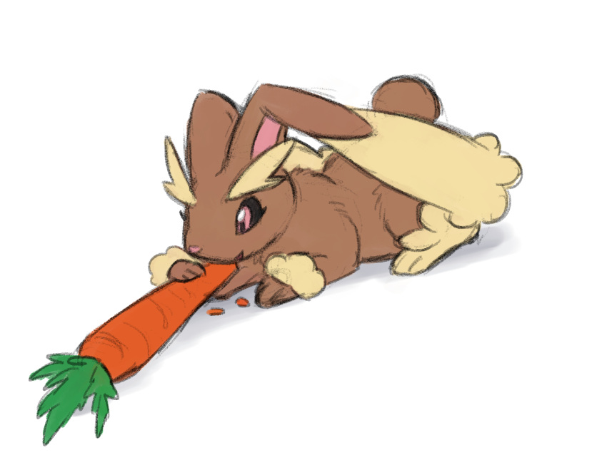 2024 ambiguous_gender big_ears black_sclera brown_body brown_ears brown_fur brown_tail carrot digital_media_(artwork) eating eating_carrot eyebrows feral feralized food fur generation_4_pokemon hi_res lopunny multicolored_body multicolored_ears multicolored_fur nintendo paws pink_eyes pink_inner_ear pink_nose plant pokemon pokemon_(species) pupils scut_tail sealer4258 short_tail simple_background smile solo tail tan_body tan_ears tan_eyebrows tan_fur thick_eyebrows vegetable white_background
