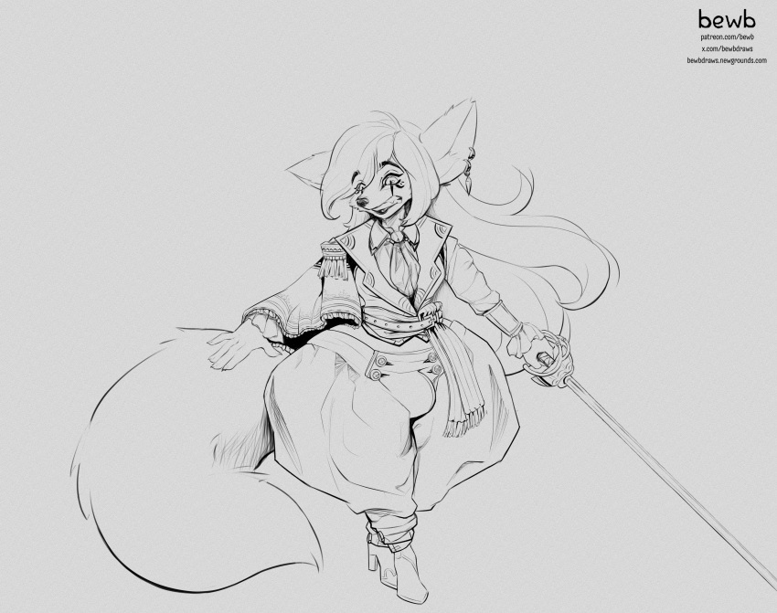 absurd_res anthro bewbdraws blizzard_entertainment bottom_heavy canid canine clothing dungeons_and_dragons femboy fennec_fox fluffy fluffy_tail fox hair hasbro hi_res long_hair male mammal melee_weapon rapier sword tail thick_thighs true_fox warcraft weapon wizards_of_the_coast