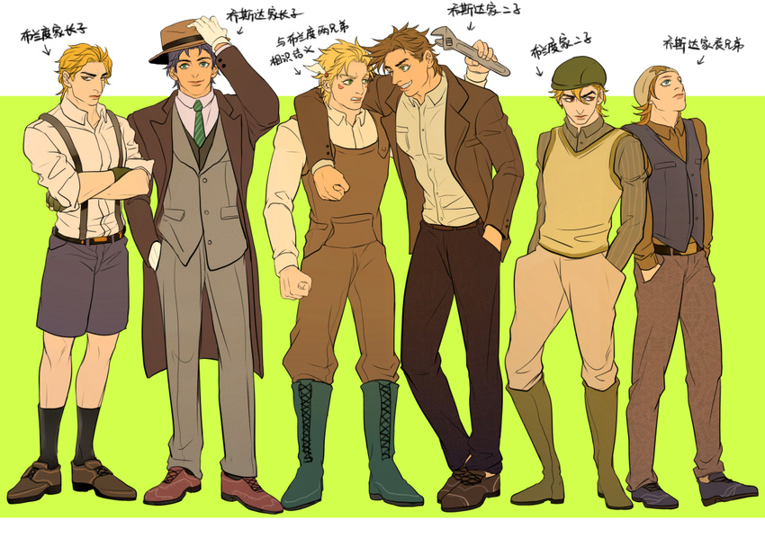 caesar_anthonio_zeppeli coat diego_brando dio_brando jacket johnny_joestar jojo_no_kimyou_na_bouken jonathan_joestar joseph_joestar_(young) kilva_lollop multiple_boys steel_ball_run suspenders