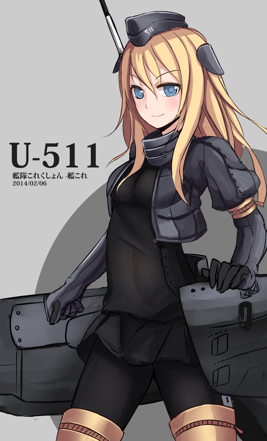 absurdres bad_id bad_pixiv_id blonde_hair blue_eyes character_name clothes_writing garrison_cap hat highres kantai_collection long_hair military military_uniform sekigan solo u-511_(kantai_collection) uniform