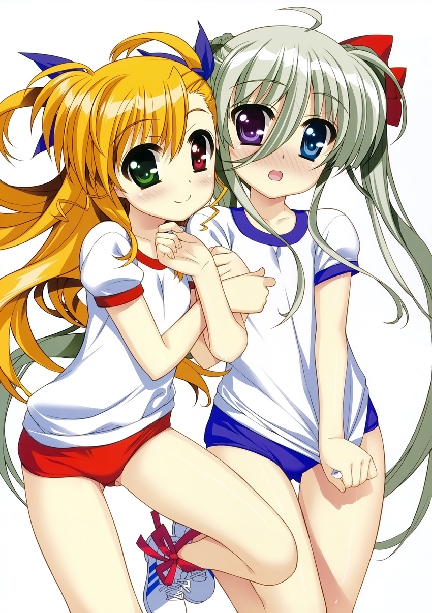 absurdres buruma einhart_stratos fujima_takuya heterochromia highres long_hair lyrical_nanoha mahou_shoujo_lyrical_nanoha_vivid multiple_girls scan underwear vivio