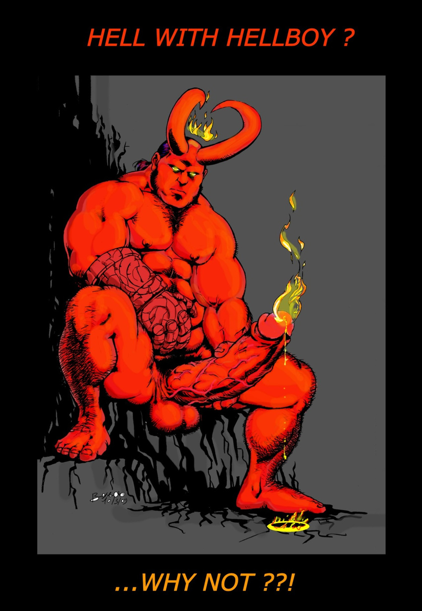demon fire_cum hellboy horn male penis red_skin solo source_request unknown_artist