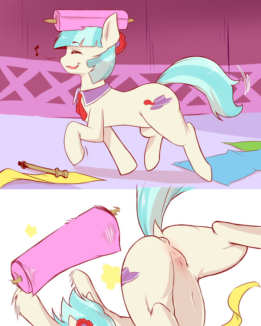 2015 anus butt clothed clothing coco_pommel_(mlp) cold-blooded-twilight comic cutie_mark earth_pony equine falling female friendship_is_magic fur hair horse mammal my_little_pony partially_clothed pony pussy scarf solo