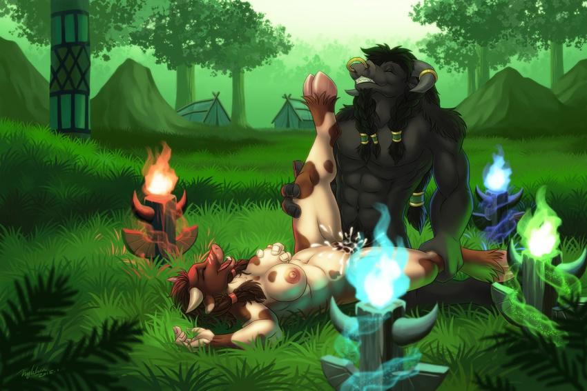 anthro anvil_position bovine breast_grab breasts cum cum_in_pussy cum_inside duo eyes_closed female forest grass hyhlion lying male mammal messy nude on_back open_mouth penetration penis pussy sex spread_legs spreading straight tauren tree vaginal vaginal_penetration video_games voluptuous warcraft world_of_warcraft