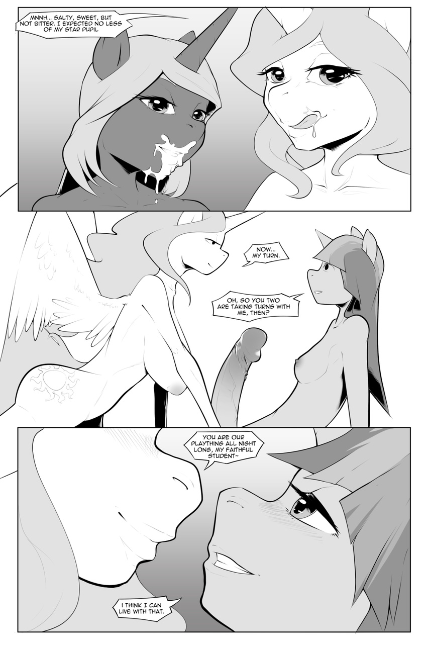anthro anthrofied areola bakuhaku breasts comic cum cum_in_mouth cum_inside dickgirl english_text equine female friendship_is_magic hair half-closed_eyes horn horse humanoid_penis imminent_sex intersex mammal monochrome my_little_pony nipples open_mouth penis pony princess_celestia_(mlp) princess_luna_(mlp) seductive smile teeth text twilight_sparkle_(mlp) two_tone_hair wings