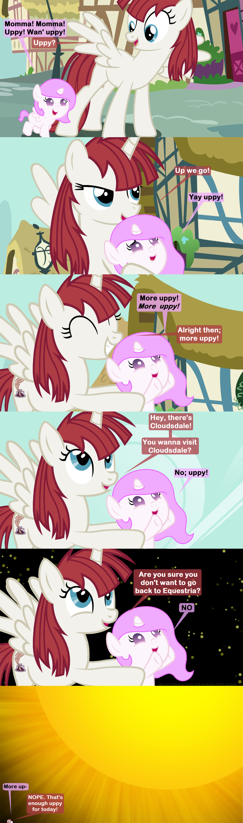 2015 beavernator comic cute dialogue duo english_text equine female feral friendship_is_magic horn lauren_faust_(character) mammal mother_and_daughter my_little_pony princess_celestia_(mlp) text winged_unicorn wings young