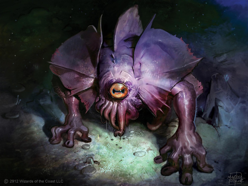 1_eye ambiguous_gender amphibian crest feral high-angle_shot magic_the_gathering marco_nelor monster official_art quadruped signature