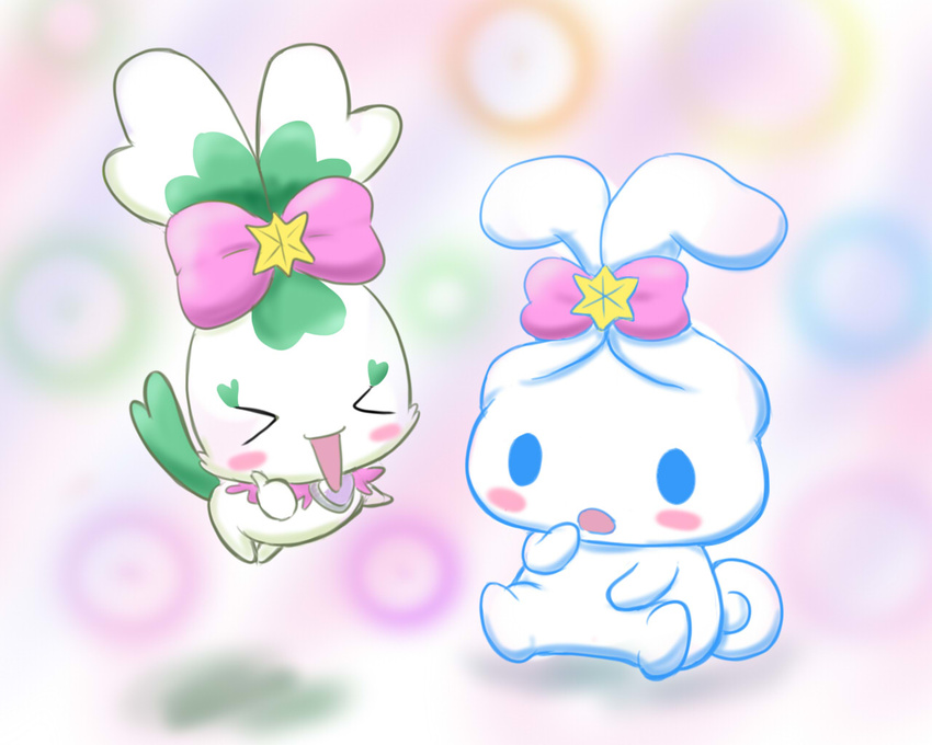 &gt;&forall;&lt; &lt;3 anime blue_eyes blush bow canine chypre cinnamon cinnamoroll crossover cute dog duo embarrassed eyes_closed fairy female fluffy_fluffy_cinnamoroll fur green_fur japanese laugh long_ears looking_at_viewer male mammal pretty_cure ribbons sanrio sitting thumbs_up white_fur かぷ＠コミトレ4号館ノ-28b