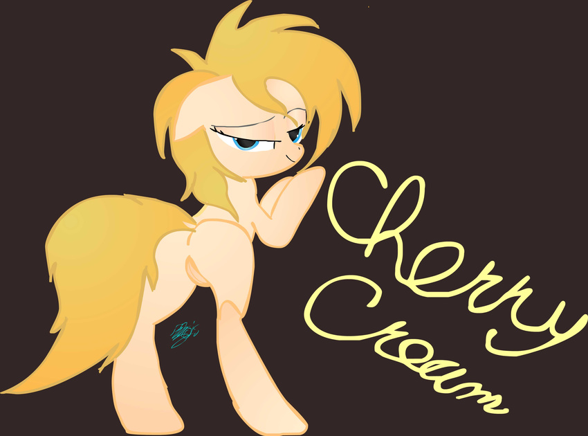 2015 bedroom_eyes blonde_mane blue_eyes cherry_cream earth_pony equine fan_character female friendship_is_magic horse looking_at_viewer mammal my_little_pony plain_background pony pussy solo