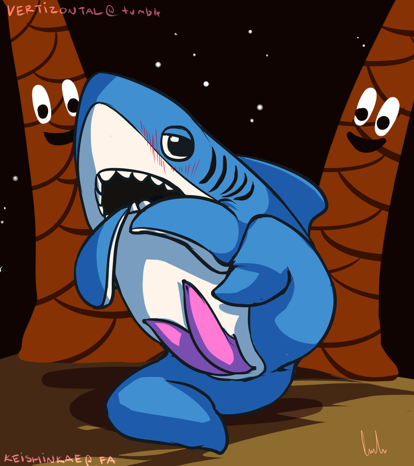 2015 anthro blush fish halftime_shark keishinkae left_shark male marine open_mouth penis shark solo super_bowl teeth vertizontal what