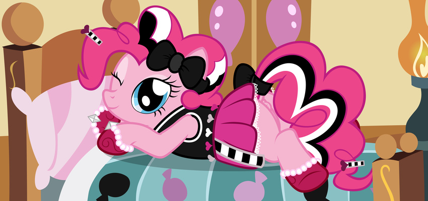 &lt;3 absurd_res anus badumsquish bed bedroom blue_eyes clothing dock dress equine eyeshadow female friendship_is_magic fur goth hair hi_res hooves horse inside long_hair looking_at_viewer lying makeup mammal my_little_pony one_eye_closed pink_fur pink_hair pinkie_pie_(mlp) pony presenting puffy_anus pussy raised_tail smile solo two_tone_hair wink