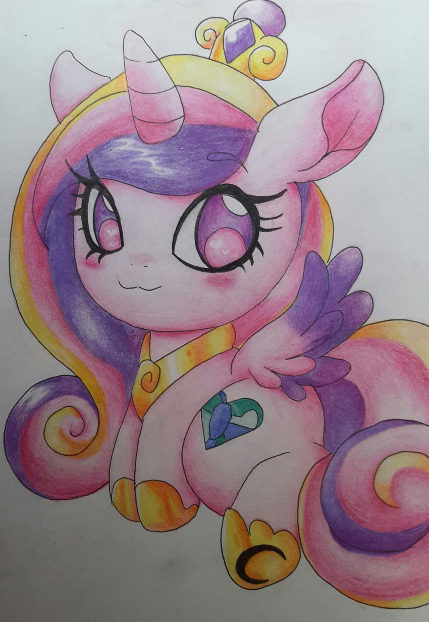 2015 big_eyes blush cartoon chibi collar crown cutie_mark equine female feral friendship_is_magic fur galladexd hair horn horse long_hair mammal multicolored_hair my_little_pony pencil_(artwork) plain_background pony princess princess_cadance_(mlp) royalty smile solo traditional_media_(artwork) white_background winged_unicorn wings