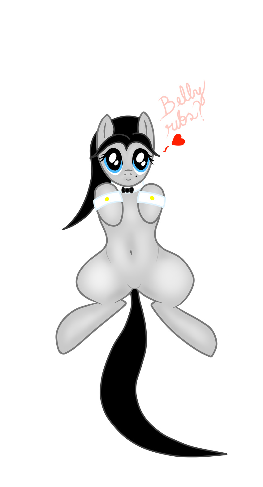 &lt;3 alpha_channel black_hair blue_eyes bow_tie equine fan_character female fur hair hooves horse klavinova long_hair looking_at_viewer lying mammal my_little_pony navel on_back pony smile solo text