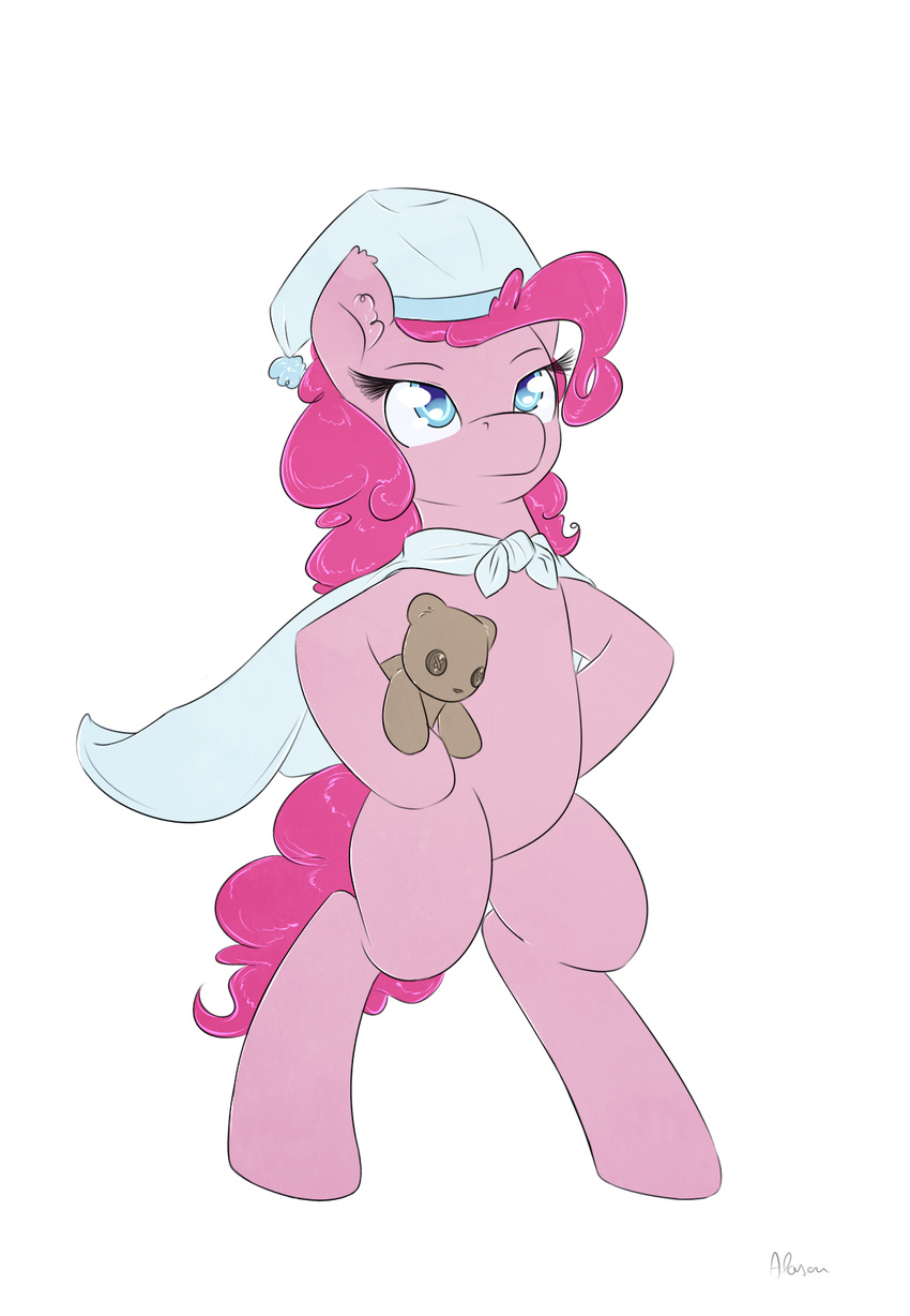 2015 alasou alpha_channel bipedal blue_eyes cape earth_pony equine female friendship_is_magic fur hair horse mammal my_little_pony night_cap pink_fur pink_hair pinkie_pie_(mlp) plain_background pony solo teddy_bear transparent_background