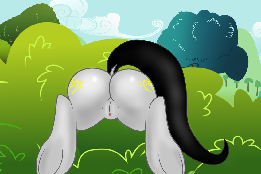 absurd_res big_butt black_hair butt clitoris cutie_mark equine fan_character female fur hair hi_res hooves horse klavinova long_hair mammal my_little_pony outside pony pussy raised_tail rear_view solo stuck