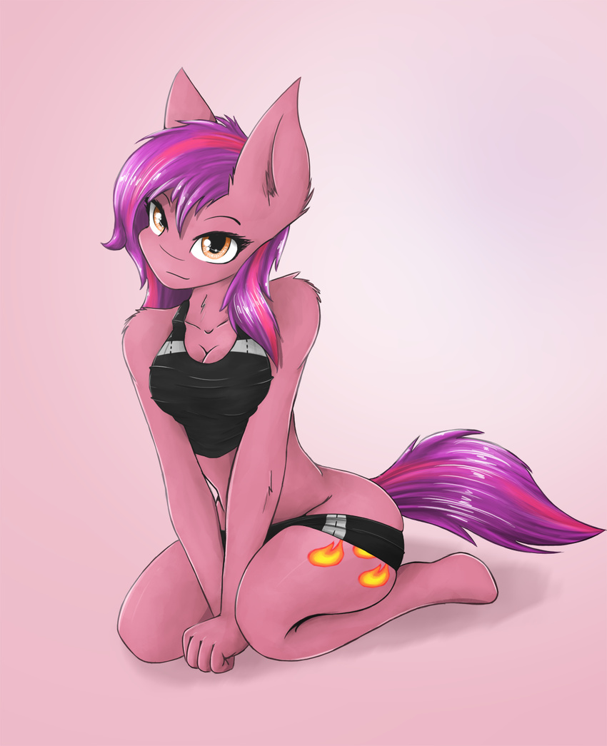 anthro breasts cleavage clothed clothing cutie_mark equine fan_character female fur hair hooves horse kneeling long_hair looking_at_viewer mammal my_little_pony ninjapony orange_eyes panties pink_fur pony skimpy smile solo two_tone_hair underwear