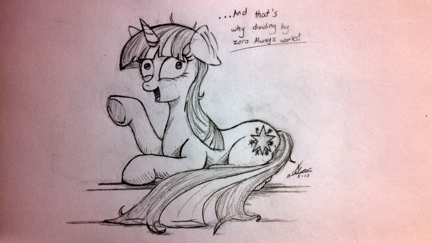 2013 cutie_mark dialogue divide_by_zero english_text equine female friendship_is_magic hair horn insane lying mammal messy_hair monochrome my_little_pony ncmares sketch solo text twilight_sparkle_(mlp) unicorn