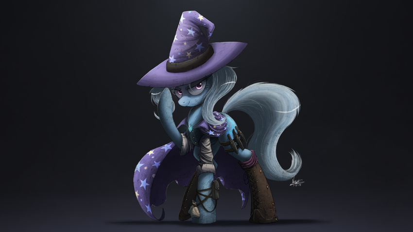 2015 bag boots cloak clothing equine female friendship_is_magic hat knife looking_at_viewer mammal my_little_pony ncmares necklace pendant purple_eyes solo trixie_(mlp) wizard_hat