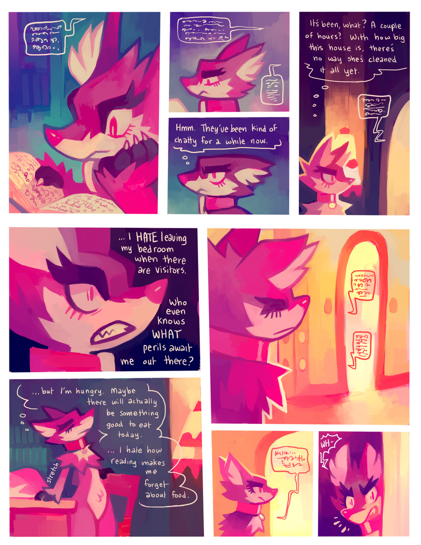 2014 anthro book canine collar comic dialogue english_text female floraverse fur jacklyn_(floraverse) kemono mammal purplekecleon red_eyes solo teeth text unseen_character wolf