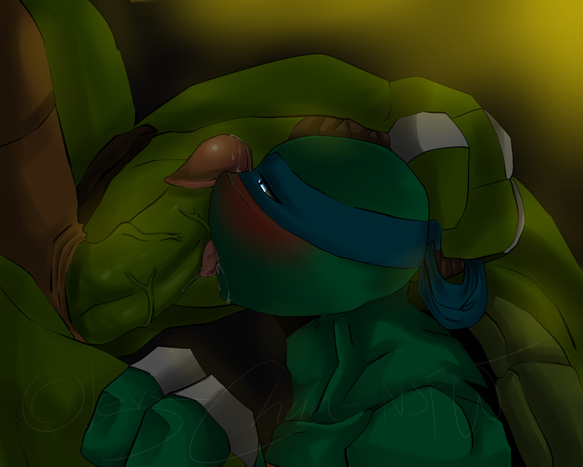 anthro blush brothers duo erection gay incest leonardo_(tmnt) levs-chan male oral penis raphael_(tmnt) reptile scalie sibling teenage_mutant_ninja_turtles turtle vein