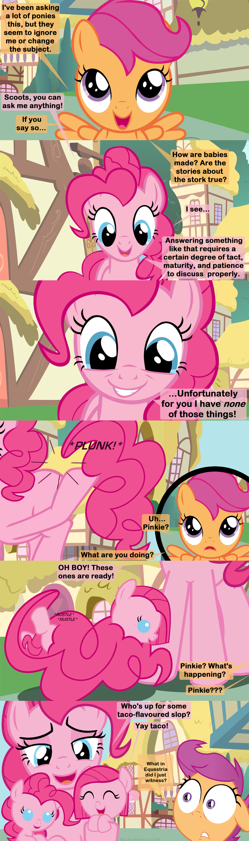 beavernator comic dialogue earth_pony english_text equine female feral friendship_is_magic horse humor mammal my_little_pony pegasus pinkie_pie_(mlp) pony scootaloo_(mlp) text wings