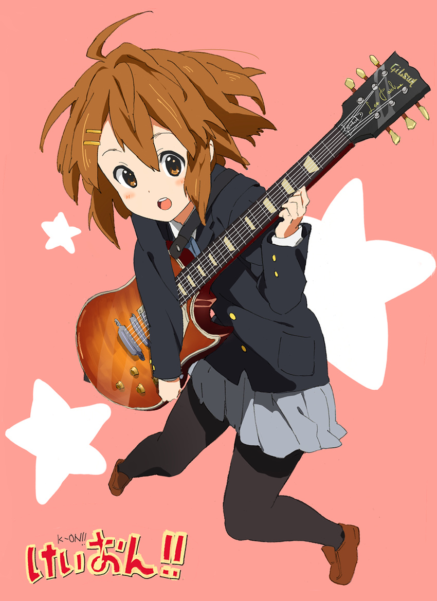 bad_id bad_pixiv_id brown_hair guitar highres hirasawa_yui instrument k-on! karei pantyhose school_uniform short_hair smile solo