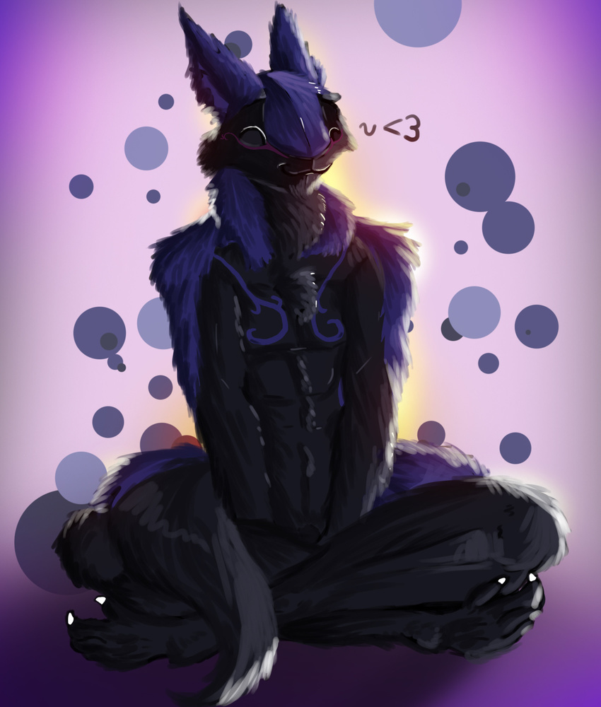 &lt;3 :3 black_fur cute eyes_closed fur lootz male purple_background purple_fur purple_theme sergal sitting smile solo unknown_artist