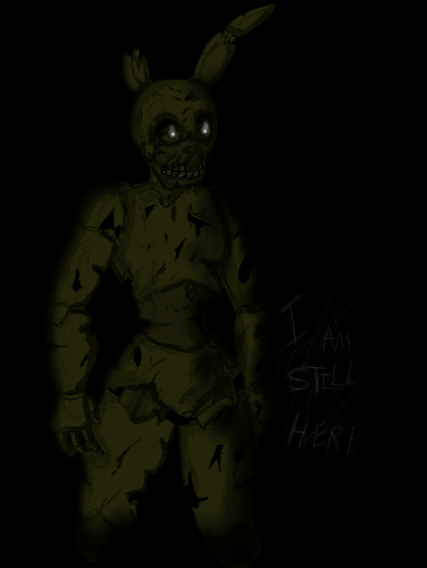 animatronic anthro creepy five_nights_at_freddy's five_nights_at_freddy's_3 glowing golden_bonnie_(fnaf) machine male mechanical robot scary solo theicedwolf