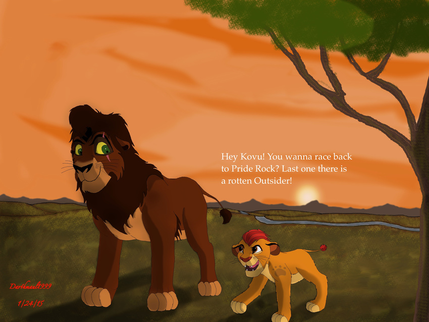 cartoon cub darthmaul1999 dialogue disney duo feline kion kovu lion male mammal sunset the_lion_king tree young
