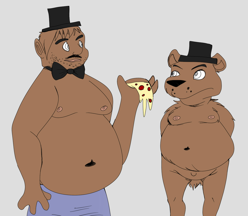 bear duo five_nights_at_freddy's food freddy_(fnaf) hat human male mammal navel nipples pizza the-light-shines