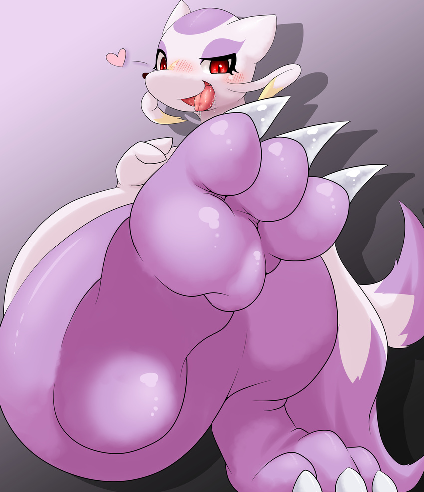 &lt;3 2015 anthro barefoot black_nose blush butt claws eyelashes female foot_focus kify looking_at_viewer mienshao nintendo open_mouth pok&eacute;mon red_eyes shadow smile solo toe_claws tongue tongue_out video_games