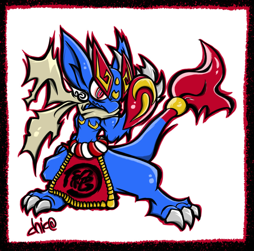 ambiguous_gender armor blue_fur chico dragon feral fur kemono red_eyes solo