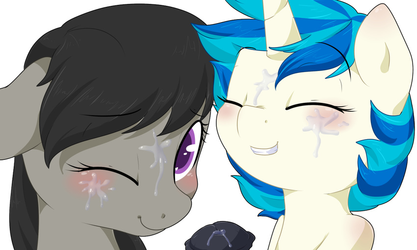 after_sex alpha_channel animal_genitalia black_hair blue_eyes blue_hair blush cartoon cum cum_on_face cum_on_penis double_blowjob duo earth_pony equine eyes_closed fellatio female friendship_is_magic fur hair horn horse horsecock looking_at_viewer mammal my_little_pony octavia_(mlp) one_eye_closed oral penis plain_background pony sex smallandnaughty smile transparent_background two_tone_hair unicorn vinyl_scratch_(mlp) white_fur