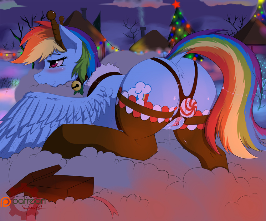 anus blue_fur blush butt cartoon christmas christmas_lights christmas_tree clitoris cutie_mark dock equine female feral friendship_is_magic fur hair holidays insertion legwear mammal multicolored_hair my_little_pony outside pegasus penetration puffy_anus pussy pussy_juice rainbow_dash_(mlp) rainbow_hair sex_toy solo stockings tree twotail813 vaginal vaginal_insertion vaginal_penetration wings