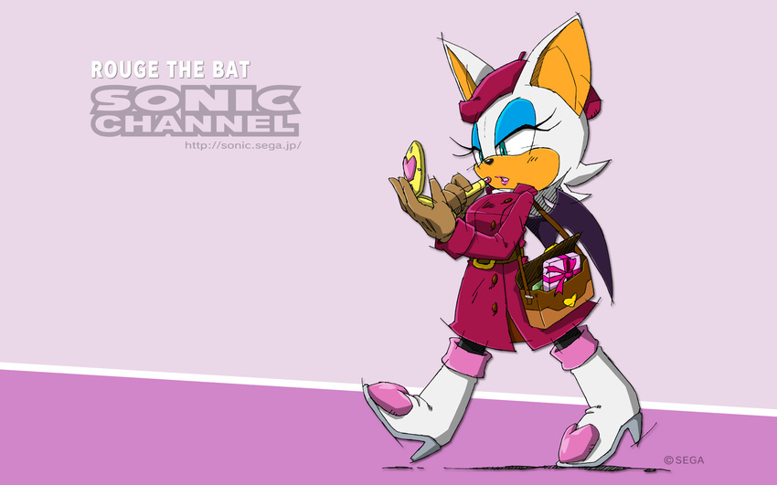 alternate_costume anthro bat boots female gift lipstick mammal mirror official_art rouge_the_bat sega solo sonic_(series) sonic_channel teenager young