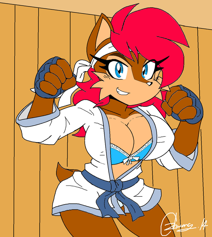 akatsukishiranui-fox anthro big_breasts bipedal breasts chipmunk cleavage clothed clothing female mammal rodent sally_acorn sega smile solo sonic_(series)