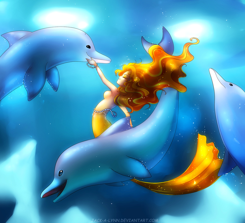 adagio_dazzle_(eg) breasts cetacean dolphin equestria_girls eyes_closed female fur hair hi_res jack-a-lynn long_hair mammal marine mermaid my_little_pony orange_hair pearls smile underwater water