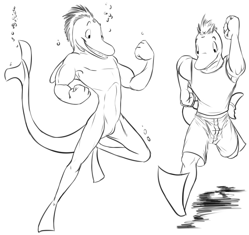anatomically_correct anthro cetacean clothing dolphin lifeguard male mammal marine nude solo swimsuit weaselgrease zoop